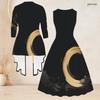 Women Plus Size Star Printed Two Piece Set Sleeveless Round Neck Tie Waist Flared Dress 3 4 Sleeve Open Cardigan