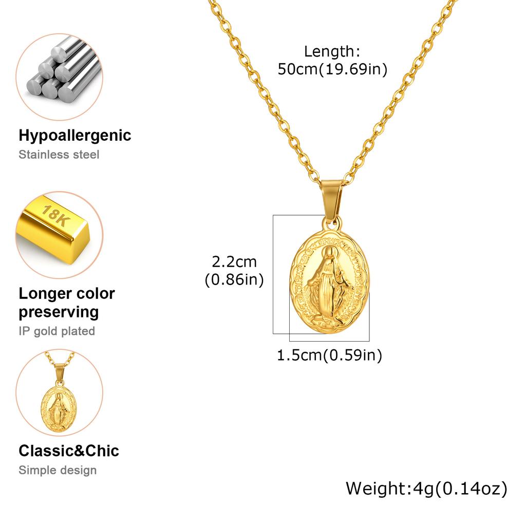 Gold Plated Virgin Mary Pendant Necklace For Women Stainless Steel Chain Choker Necklaces Religious Pray Jewelry Gift