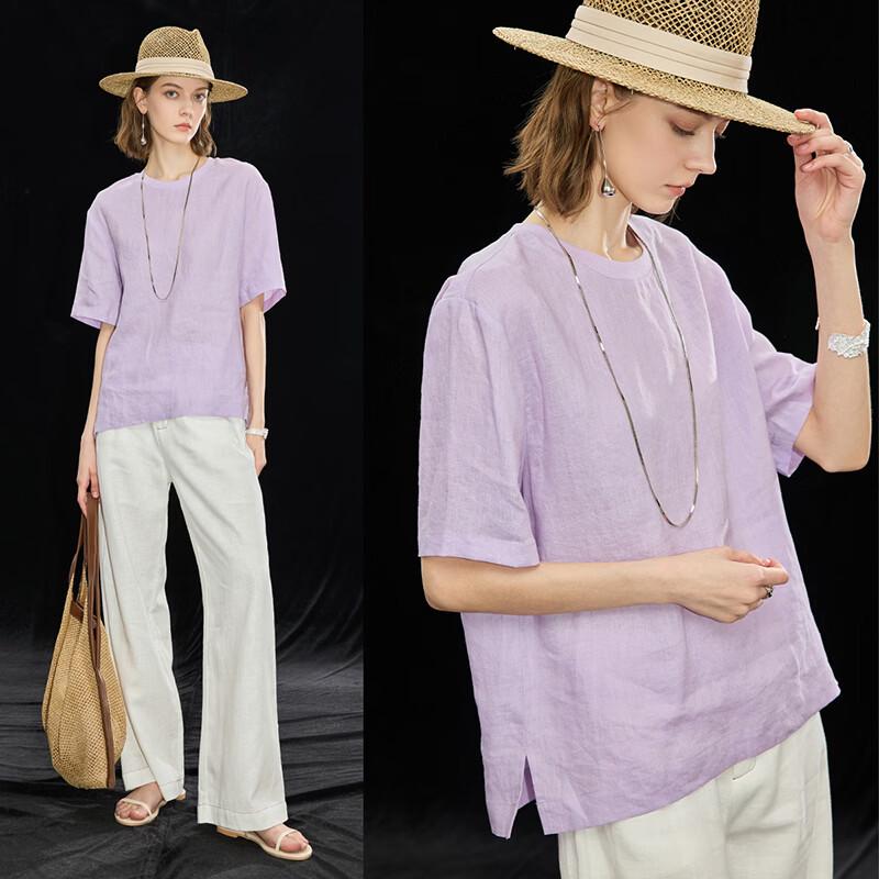 Wudao Women s 100% Linen Round Neck T-shirt XL