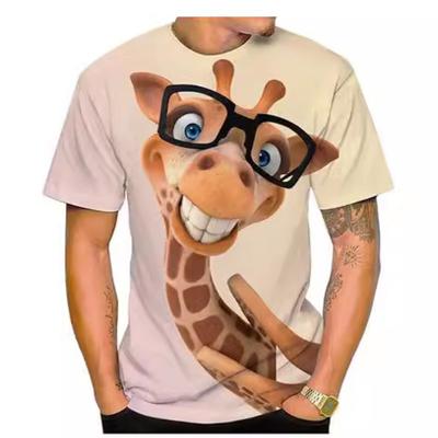 T-shirt da uomo Divertimento Estivo Stampa 3D Animali Giraffa Casual Street Manica Corta