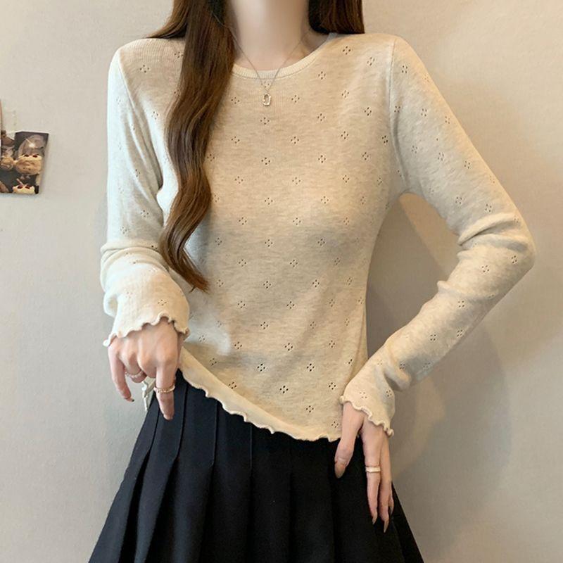 White Knitted Top Base Shirt for Women In Spring and Autumn Inner Knit Top
