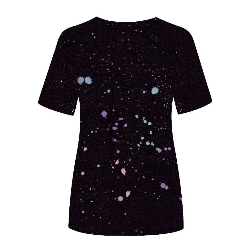 

Ladies Spring/Summer New Collection Random Printed Round Neck Short Sleeve Loose Casual Women s Top Bottom T-shirt Comfortable and Fashionable XL
