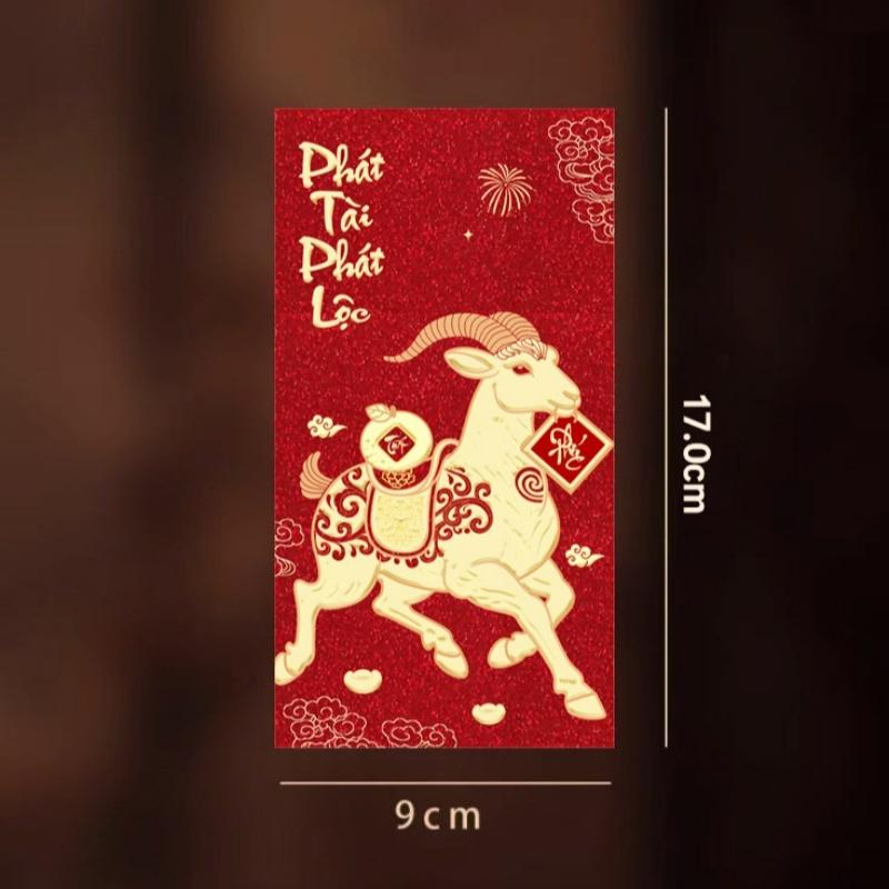 Vietnamese 2027 Sheep Year Red Envelopes 6Pcs Thick Paper Lucky Money Holders for New Year Kids Blessing Gifts