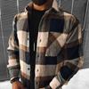 Men's Casual Plaid Long Sleeve Shirt, Loose Fit Blue Gray Checkered Button-Up with Chest Pocket