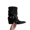 Punk Boots Women's Autumn and Winter High-end Trousers Boots Winter New Pointed Rivets Pleated High Heel Thick Heel Short Boots