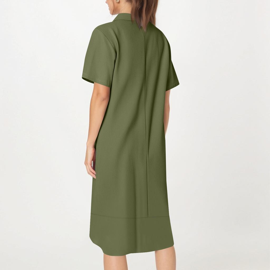 Women's Summer Casual Midi Short Sleeve Dresses Solid Color V-Neck Beach Vacation Dresses