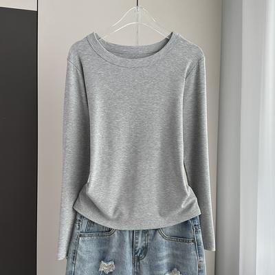Ribbed Round Neck Long Sleeve Base Top Modal Slim Inner Wear For Winter Stretchy Slim Base Layer Soft Ribbed Fabric Good For Inner And Outer Wear Top