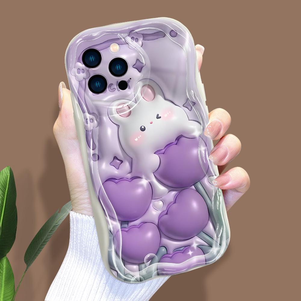 Kreslený vzor krémová textura pouzdro vlnitý okraj měkký silikonový kryt pouzdro na telefon pro iPhone Samsung Huawei Honor Xiaomi Redmi Infinix Tecno