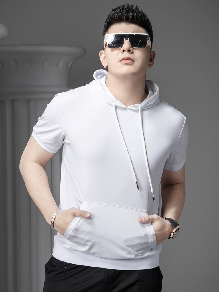 Ozhouzhan 2025 New Solid Hooded Casual T-shirt Men's Hood Short Sleeve Hoodie Summer Half Sleeve T-shirt