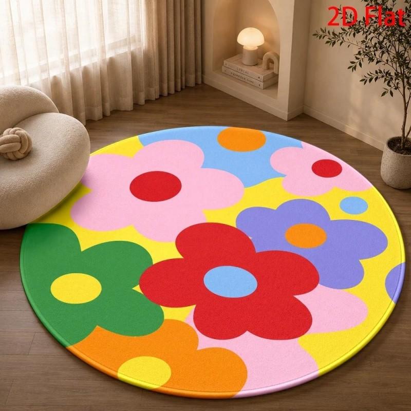 Vintage Floral Medallion Pattern Round Area Rug Elegant Home Decor Floor Cover for Living Room Bedroom Lounge Dining