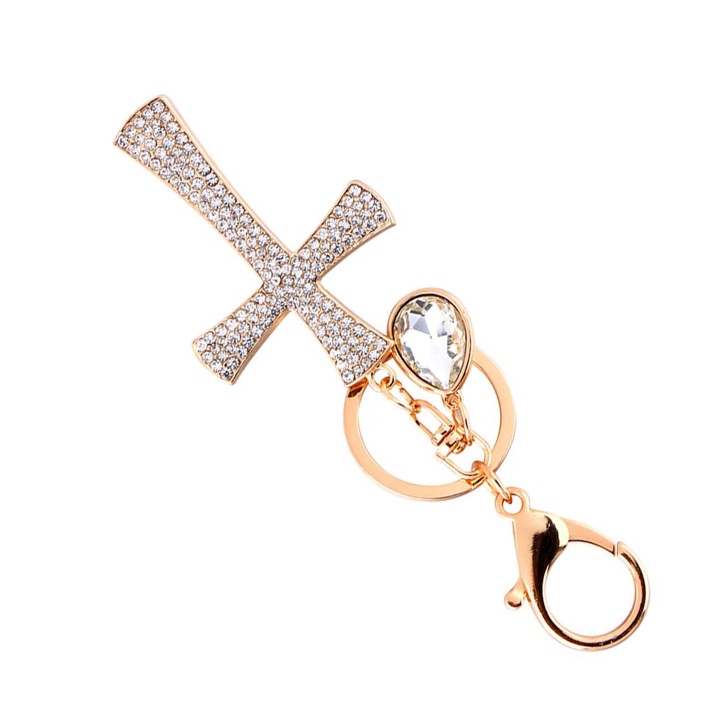 Cross Crystal Rhinestone Key Ring Charm Pendant Purse Bag Cute Keychain HighQ