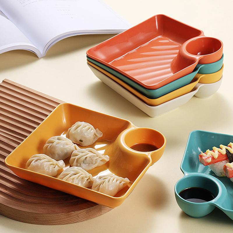 Large Square Dumpling Plate With Vinegar Space Snack Platter Creative Separated