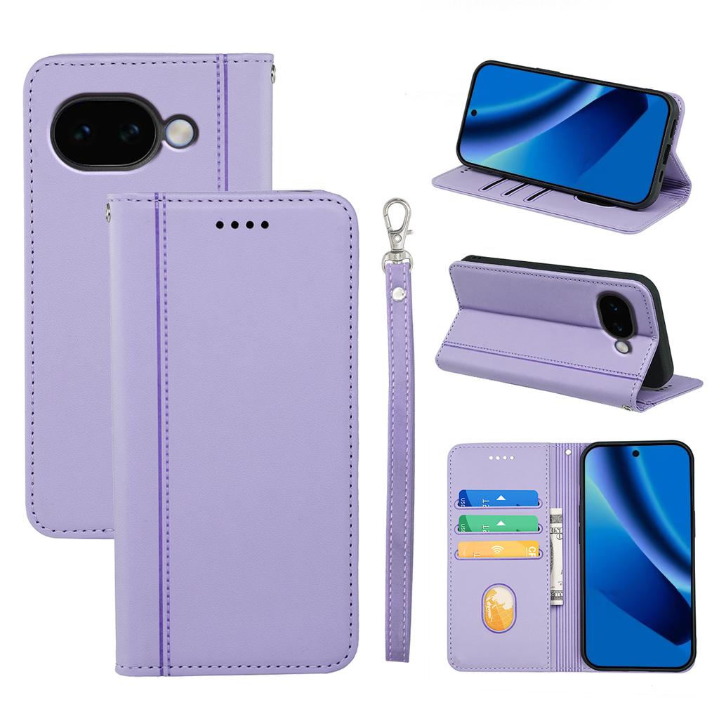 For Google Pixel 10a Wallet Case Magnetic Closing PU Leather Phone Cover with Wrist Strap