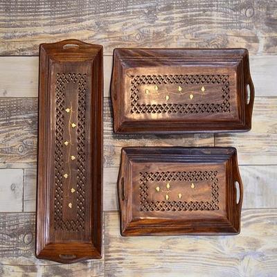 Serving Trays Plates Set of 3 | Handcrafted Wooden | (14.3 X 6 X 2)