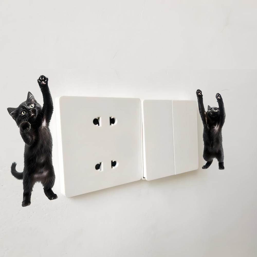 Two Cartoon Quirky Kitten Bedroom Living Room Switch Home Background Beautification Wall Stickers