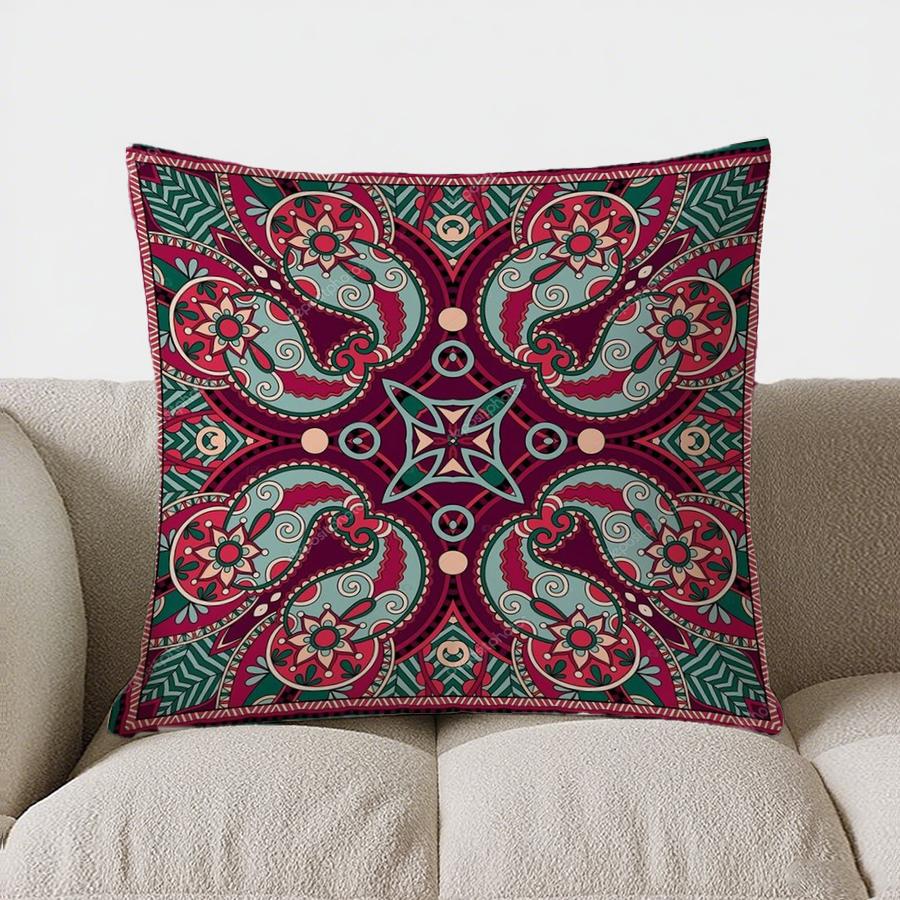 Exquisite Geometric Ethnic Pattern Double-sided Printed Pillow Cover Short Plush Suitable Living Rooms Sofas Throw Cushion Cover