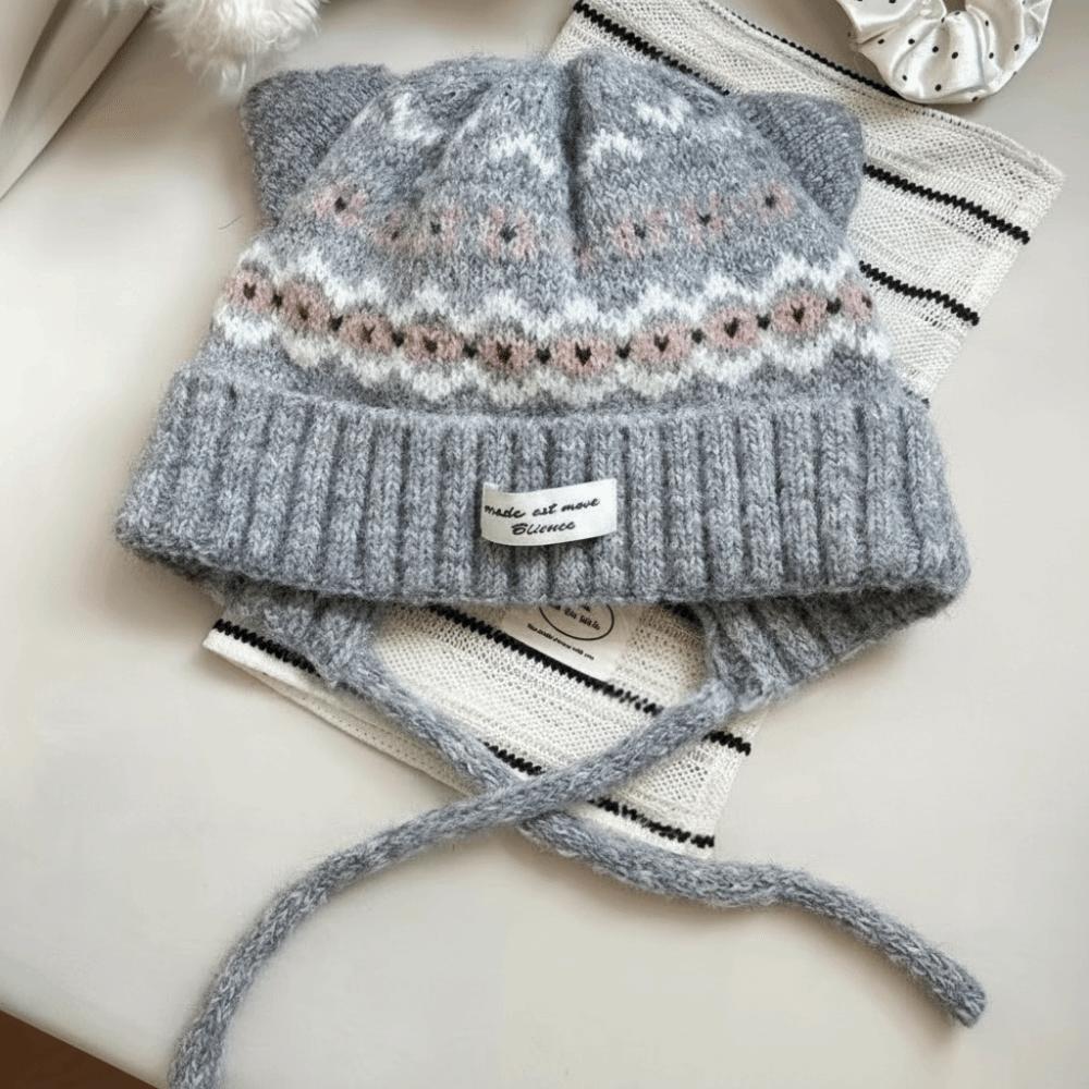 Thickened Winter Beanie With Earmuffs Fair Isle Unisex Warm Hat Cat Ear Knitted Hat Leisure Travel