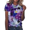 Summer Elegant Temperament Retro 3D Flower Pattern Printed Round Neck Short Sleeved Women's T-shirts