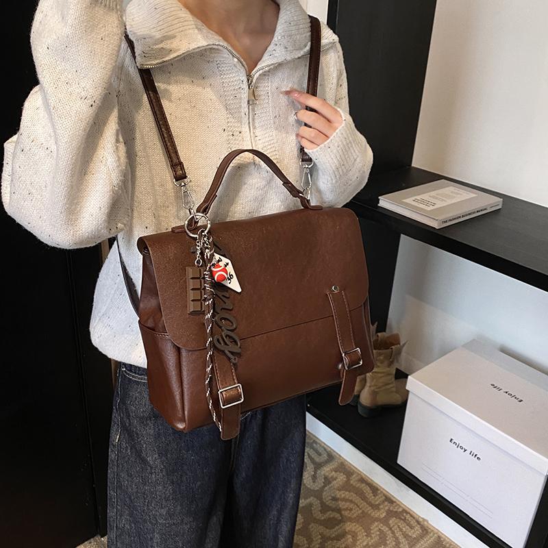 New retro pattern backpack advanced feeling soft leather high-capacity good appearance solid color versatile women's bags