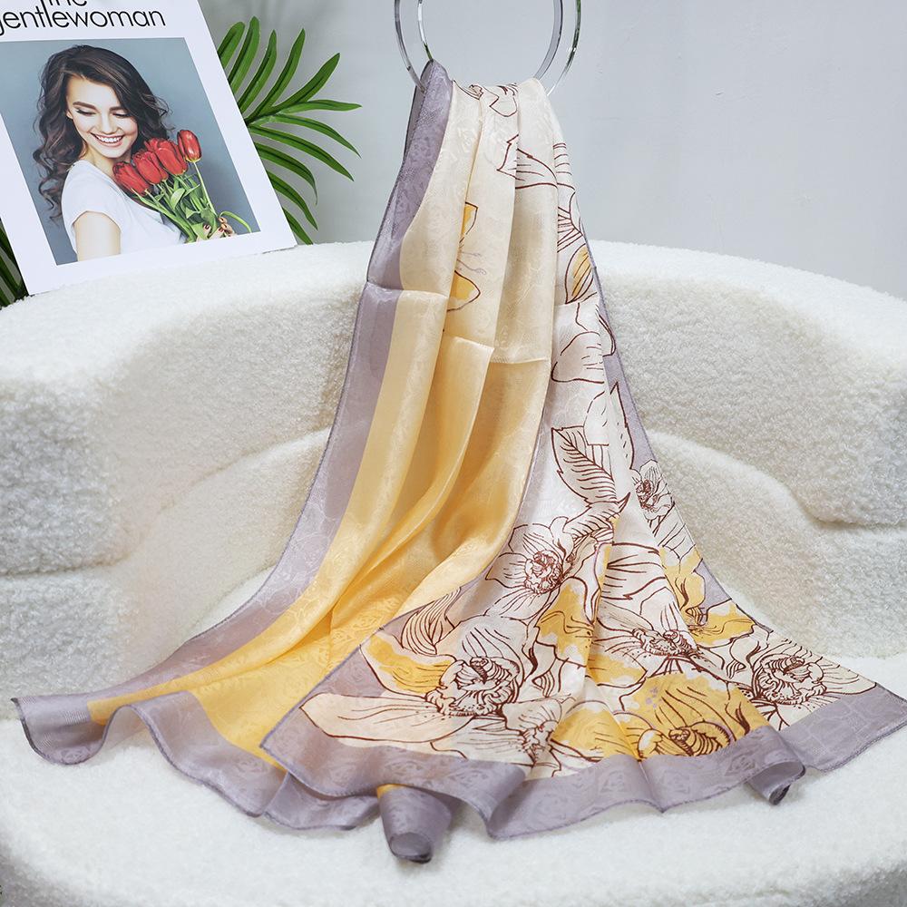 100 mulberry silk scarf mulberry satin jacquard print long scarf spring and autumn new women s day gift silk scarf 135-175CM