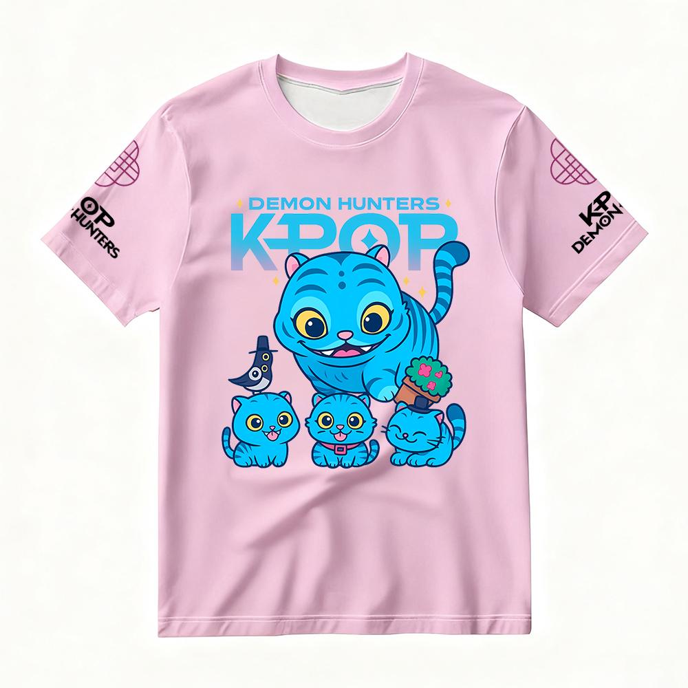 Summer Women's T-Shirt with KPop Demon Hunters Cute Cat Print Trendy Streetwear for Casual Daily & Festival Versatile Looks Y2k
