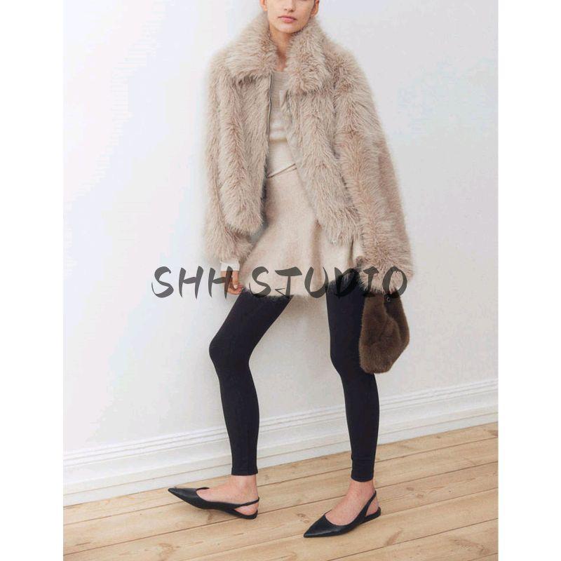 Autumn New Women clothes Idle Style Loose Faux Fur Christmas Warm Furry Lapel Outerwear 1252029