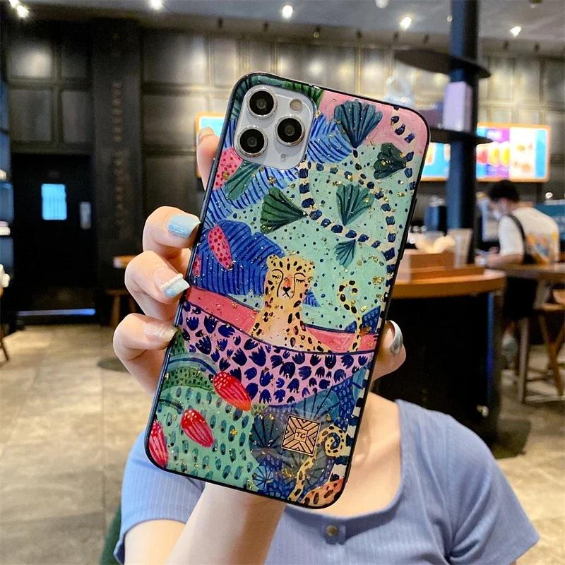 Cute Cartoon Silicone Case For iPhone 16 15 14 13 12 11 Pro Max Plus Flower Shiba Inu Dog Sloth Leopard Glitter Shockproof Cover