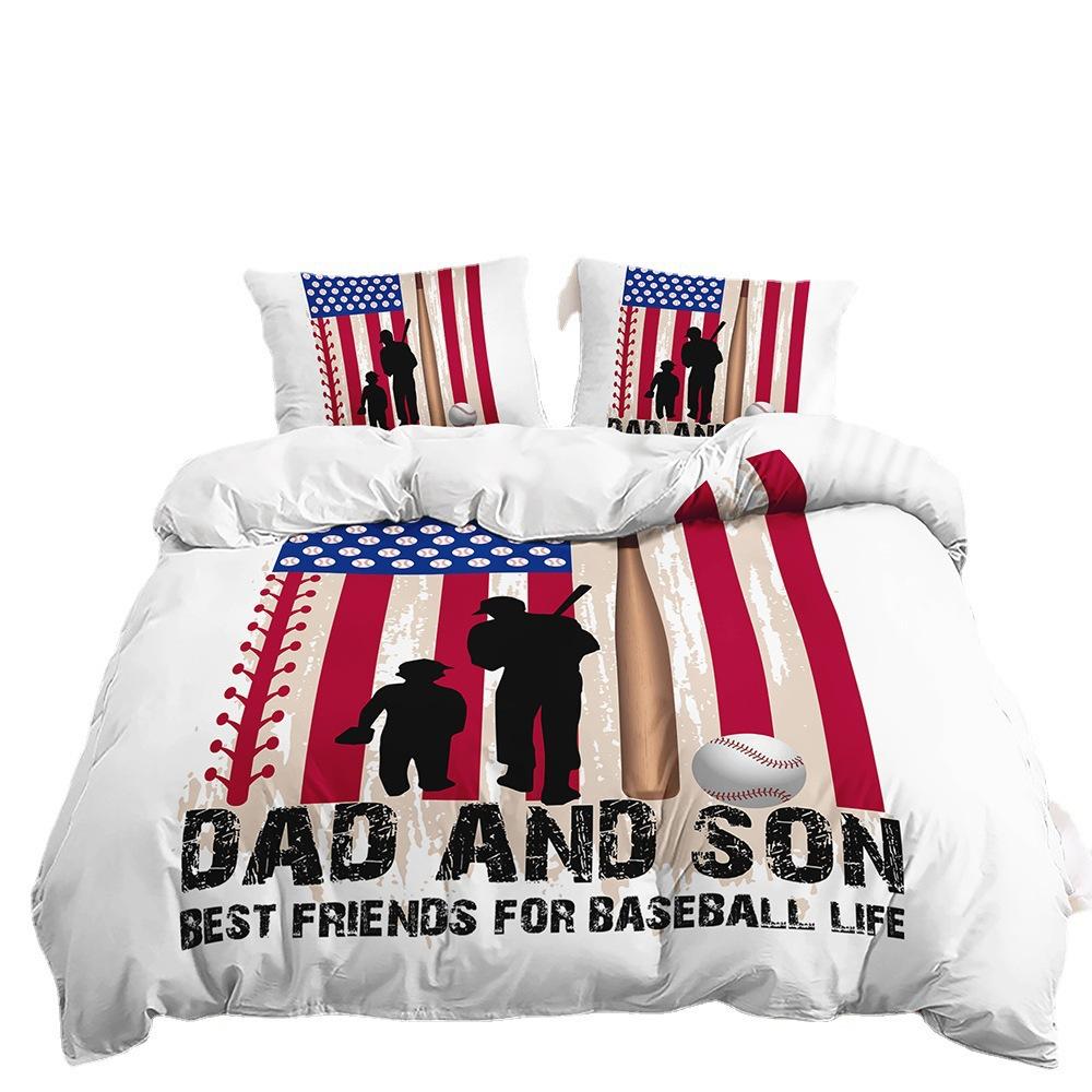 Baseball Sports Pattern Printing Quilt Cover Pillowcase 3D Digital Printing Three-Piece Set