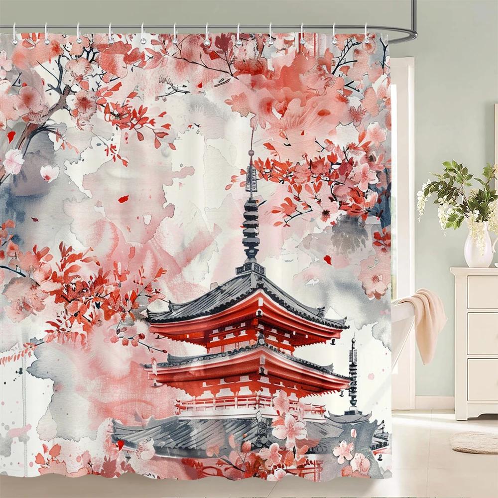 

Японский стиль Цветы Птица Душевая занавеска Абстракция Гора Красный Цветочный Растительный Чернила Искусство Пейзаж Ткань Декор Занавески для ванной W90xH180cm