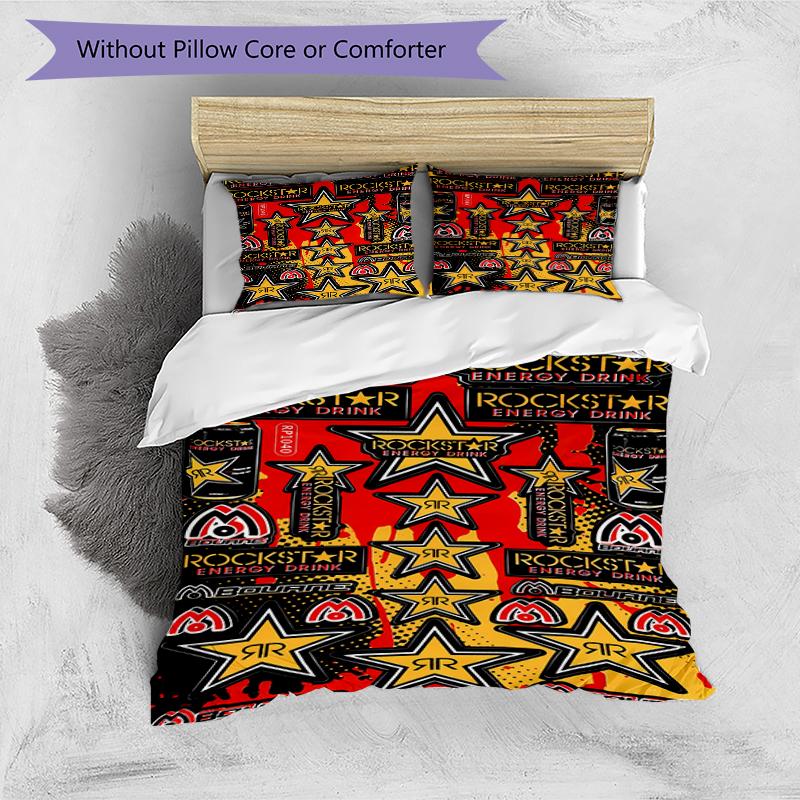 3pcs Rockstar logo pattern bedding set duvet cover set includes duvet cover &pillowcases, perfect all season bedroom decoration & gift