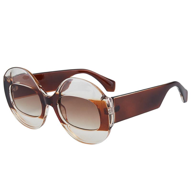 Future Sense Oversized Oval Sunglasses  Color Block Design Face Slimming UV Protection Sunglasses 448 коричневый