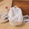 Women's Ethnic Cotton Embroidered Top - Chinese Slanted Placket with Frog Buttons, Artistic Summer Shirt
