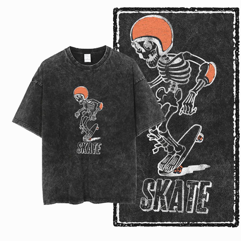 YD SKATE THEME Printed Cotton Acid Washed Graphic Unisex T Shirt Cool SKATEBOARD Streetwear Men Tshirts Big Size Tee for Men