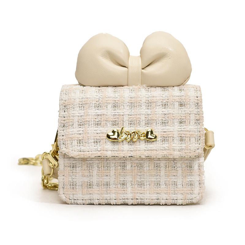 Sweet Adorable Bow Childrens Handbag Stylish Plaid Design Soft Pu Material For Everyday Use