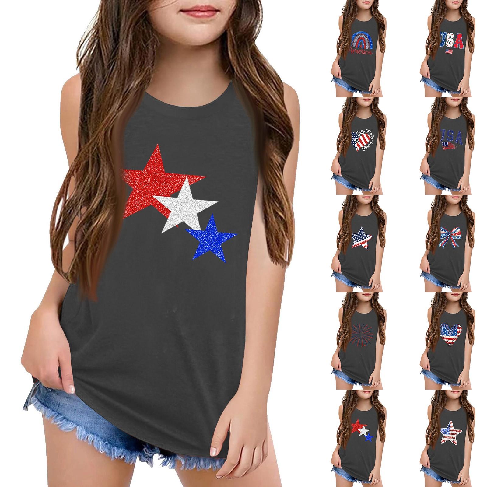 

Girls Kids Summer Crewneck Sleeveless Shirts Tank Tops 150 синий