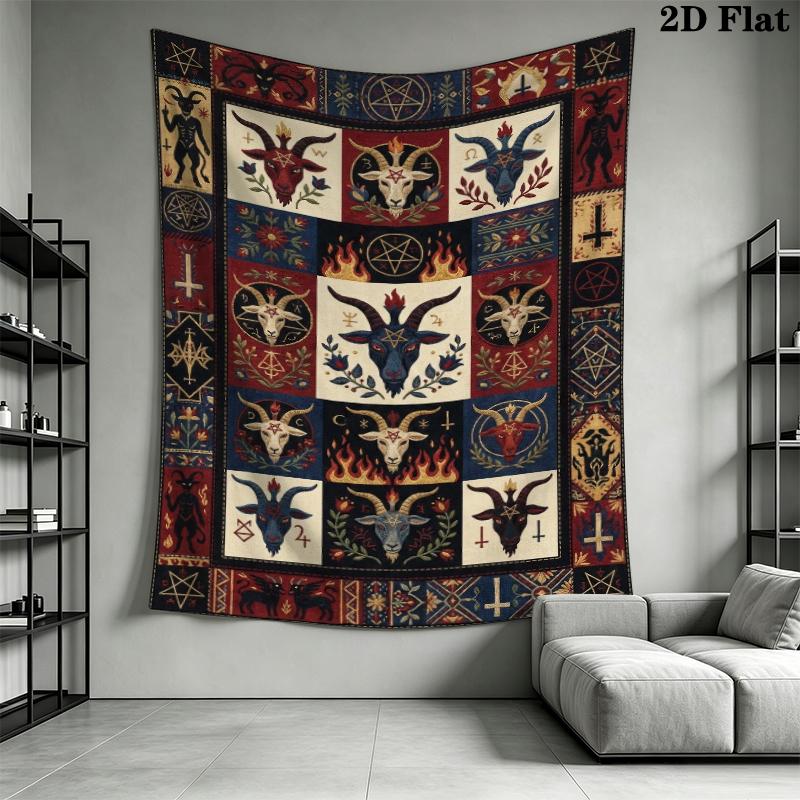 Goat Demon Wall Tapestry Aesthetic Wall Hanging Printed Fabric Blanket Decorative Tapestries for Bedroom Living Room Home Decor