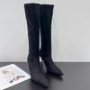 Pointed Maillard Thin Heel High Boots Women's 2025 Autumn and Winter New Zipper Boots Versatile Suede High Heel Boots