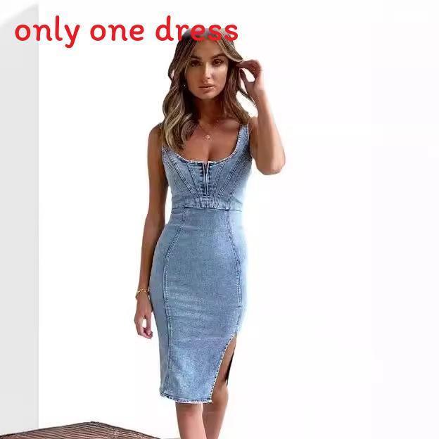 Vestido Casual de Algodón y Mezclilla con Diseño de Empalme para Vacaciones de Verano en la Playa