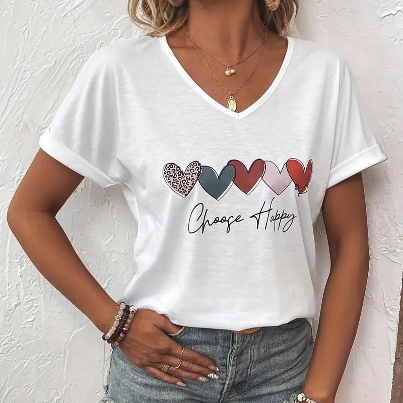 

Мода Любовь Дом Живопись Блузки Футболки с коротким рукавом V-образный вырез Повседневные 8XL белый