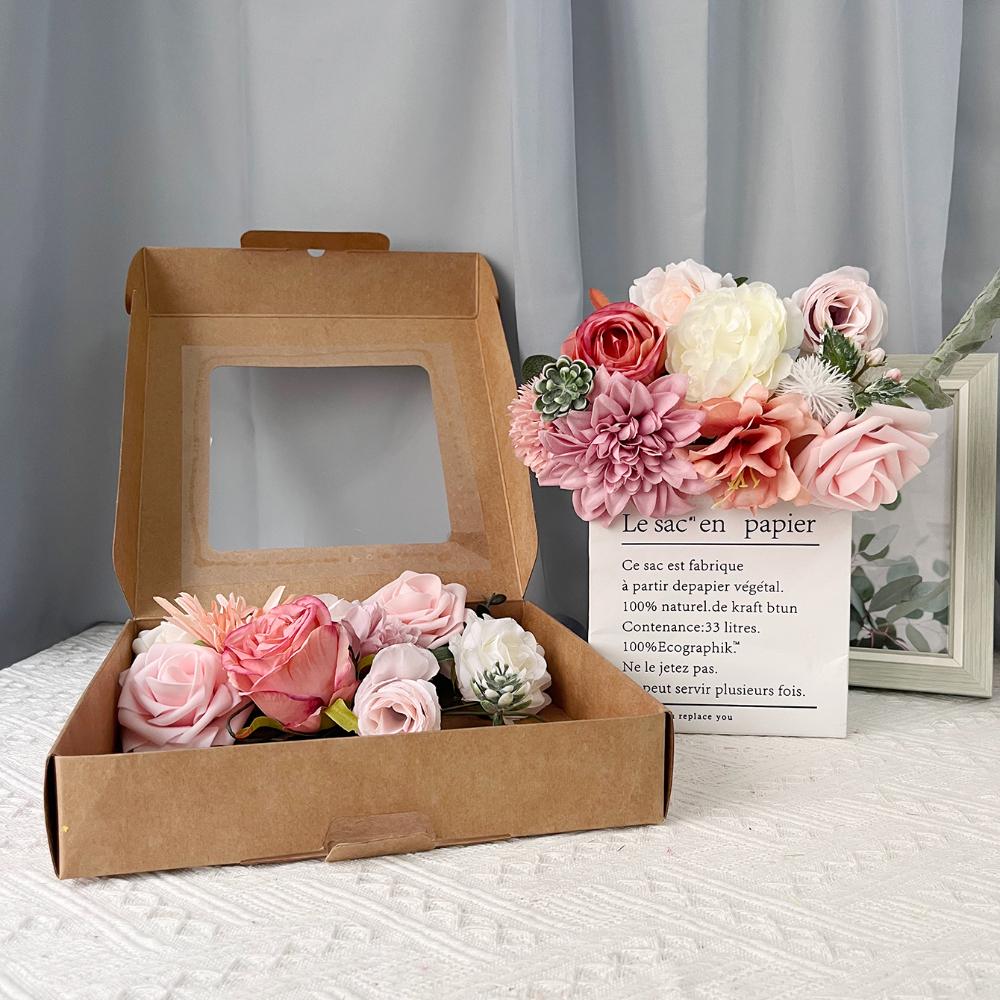 Faux Flowers Combo Artificial Flowers Box Set DIY Bouquets for Wedding Flowers with Leaves and Stems Handmade Floral Arrangements Bridal Home Decor