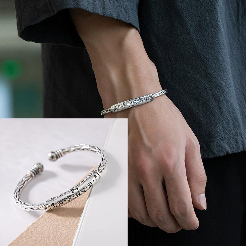 PANJBJ 925 Sterling Silver Irregular Geometry Texture Bangle Bracelet for Women Girl Minimalism Jewelry Gift Dropshipping