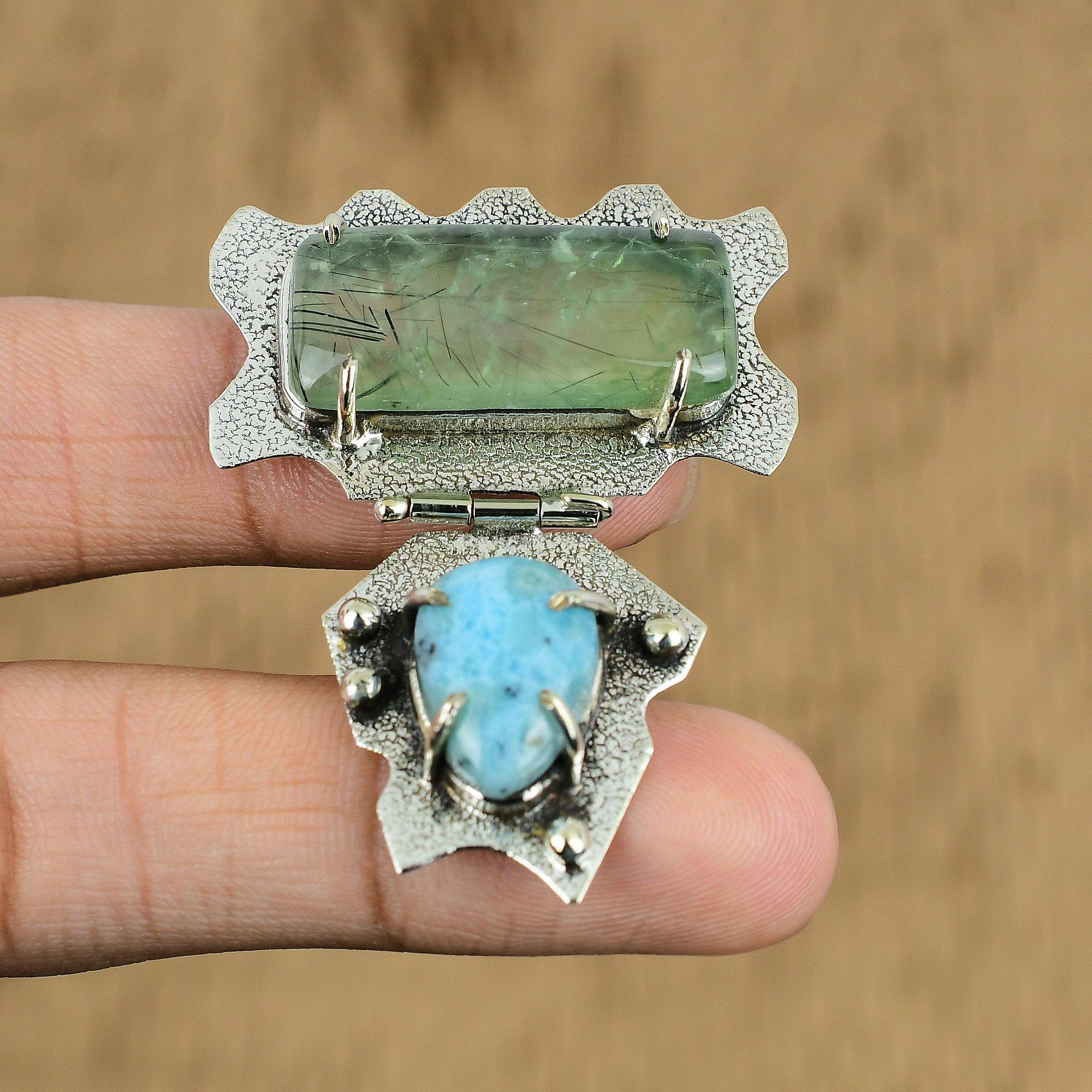 

Natural Moss Prehnite Gemstone Pendant 925 Sterling Silver Jewelry For Women