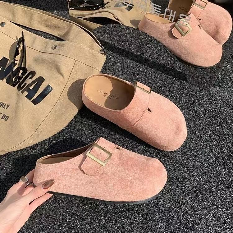 Platform Boken shoes women's spring and summer 2025 new models wear lazy retro big head half drag shoes with wide-leg pants