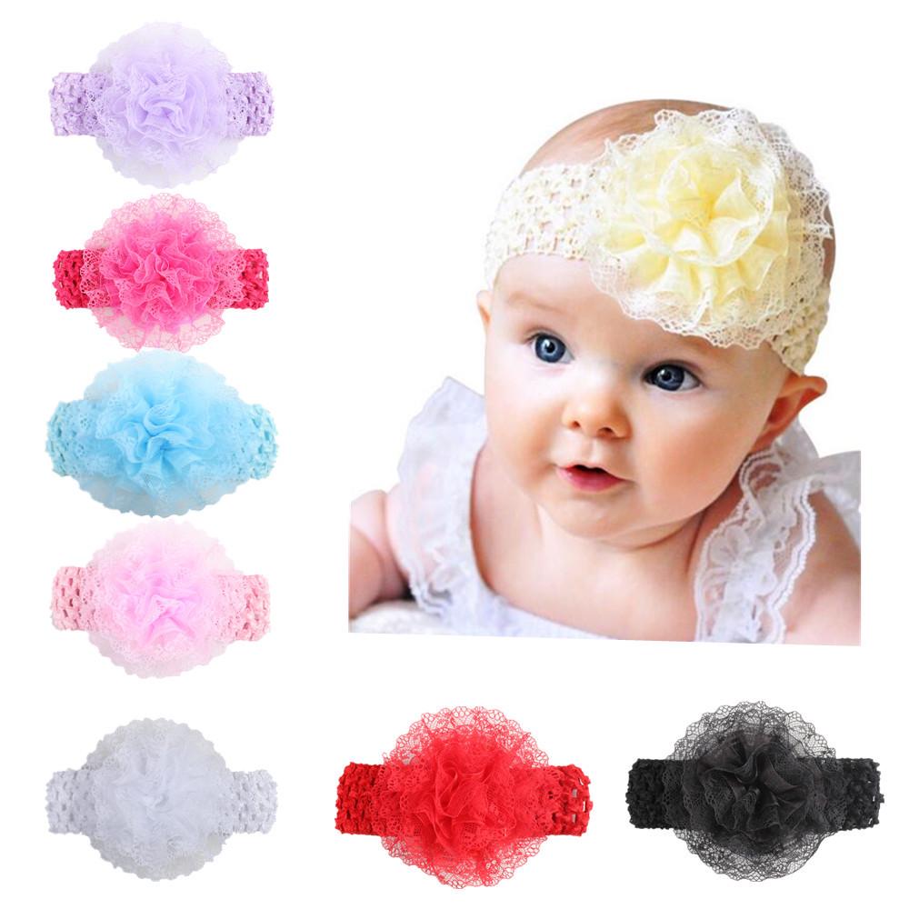 Chiffon Flower & Lace Elastic Baby Headband - 8 Colors