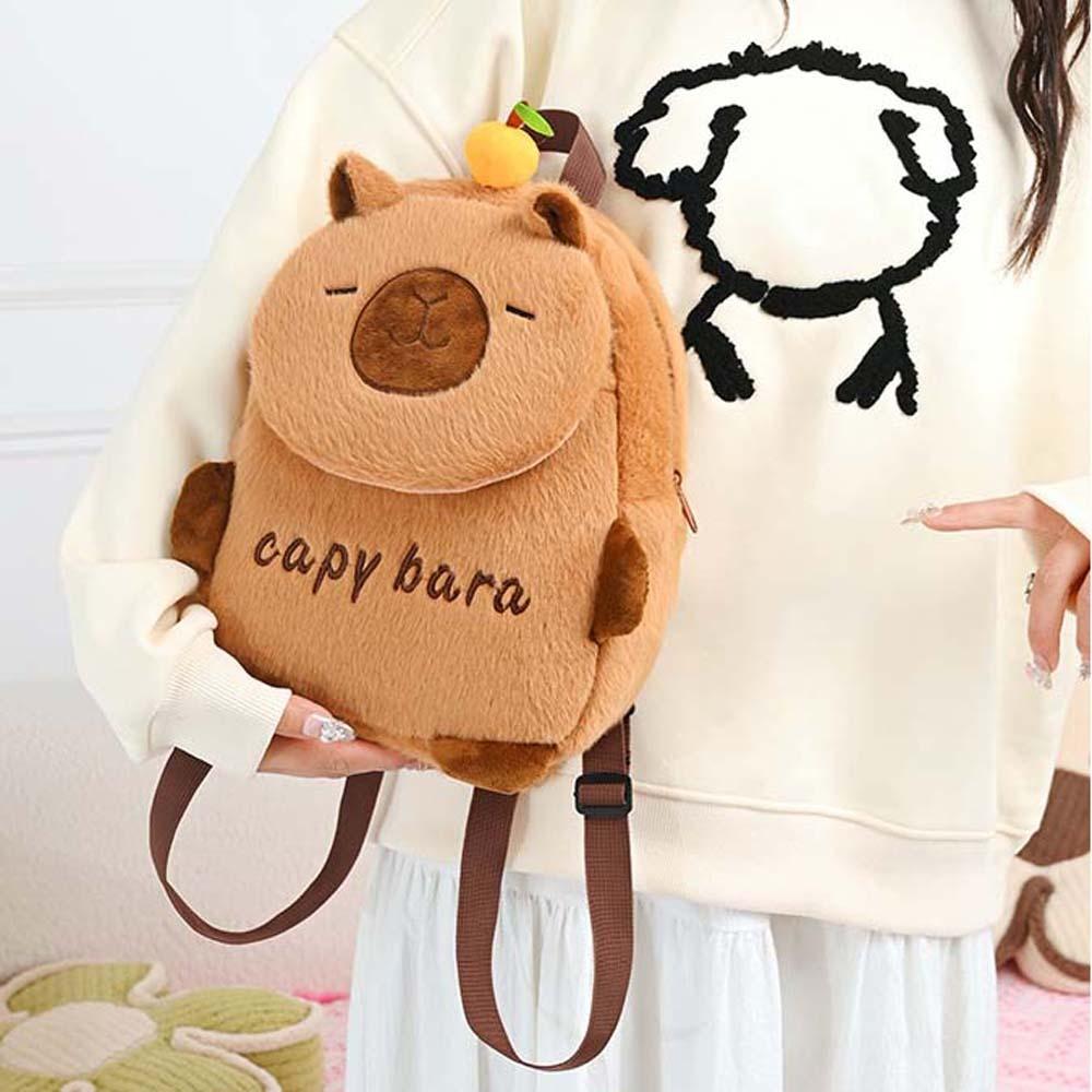 Thickened Cartoon Animal Daypack PP Cotton Large Capacity School Bag Capybara Plush Backpack  Gifts