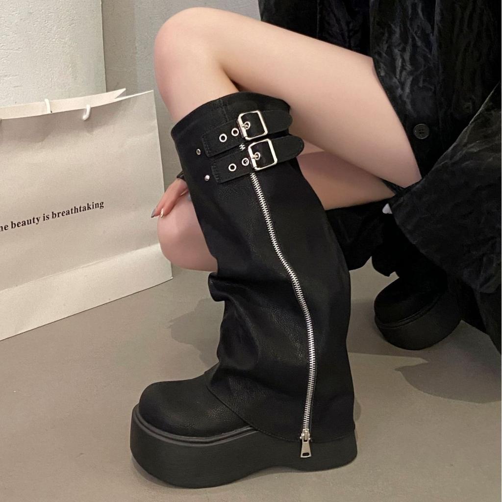 Soft Leather Babes Platform Knight Boots Wind Boots Sweet Cool But Knee Boots Boots Big Head Western Tall Pants Tube