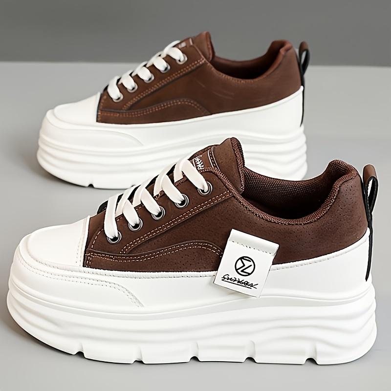 

[Удобные кроссовки для бега] Удобные женские повседневные кроссовки с низким верхом | Универсальный дизайн в белых и коричневых тонах, шнуровка, стелька из ЭВА, прочная подошва из ПВХ 40 коричневый