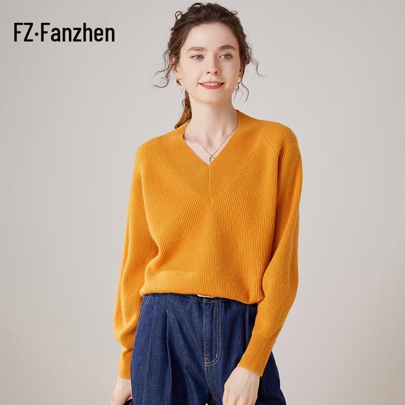 Fanzhen Women's V-Neck Cashmere Blend Sweater