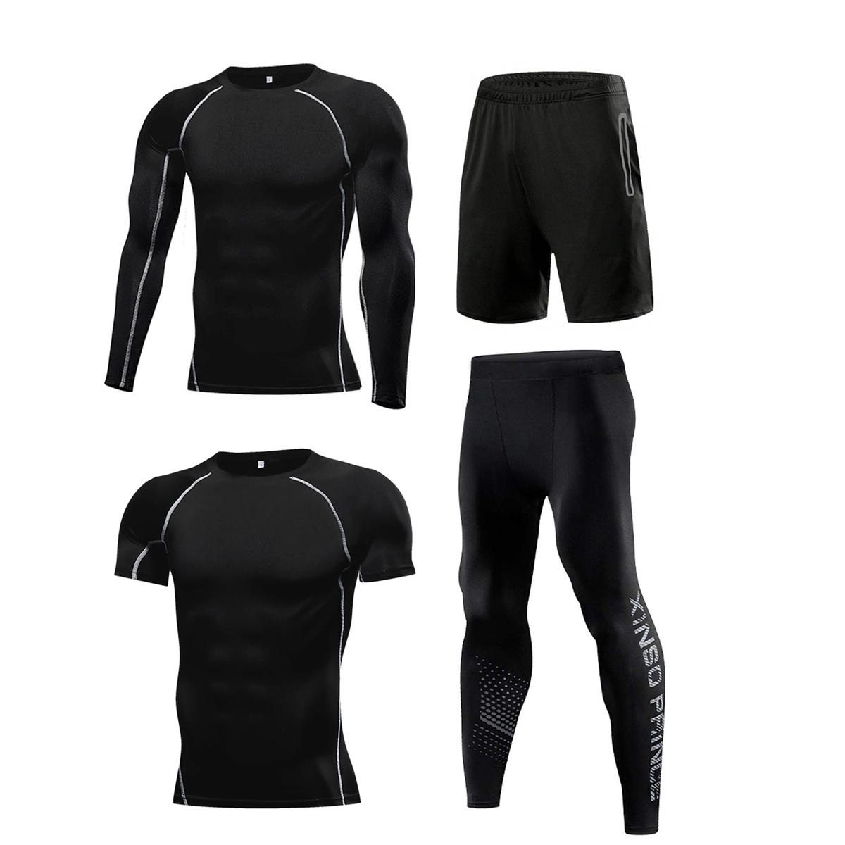 

4 шт./комплект мужские компрессионные спортивные костюмы беговые комплекты баскетбольные тренировочные леггинсы одежда для спортзала фитнес бег трусцой спортивные костюмы M чёрный