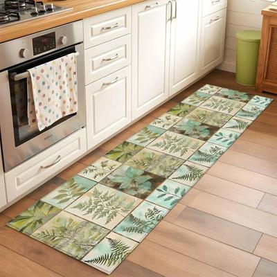 Tropical Leaf Print Runner Rug Green Plant Design Vintage Home Decor Mat Absorbent Non-Slip Hallway Entrance Carpet Bedside Rug